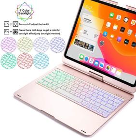 img 3 attached to 🌹 Huafly 2018/2020 iPad Pro 12.9 inch Backlit Keyboard Case: Slim, Portable, and 360° Rotatable - Rose