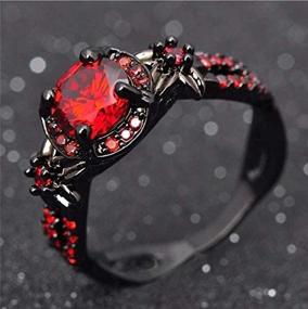 img 1 attached to 💍 Dazzling Duan Finger Rings: Stunning White Fire Opal CZ Fashion Round Red Ruby Ring for Women's Wedding Jewelry, Size 6-10 (US Code 7) in 10KT Black Gold Filled