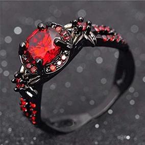 img 2 attached to 💍 Dazzling Duan Finger Rings: Stunning White Fire Opal CZ Fashion Round Red Ruby Ring for Women's Wedding Jewelry, Size 6-10 (US Code 7) in 10KT Black Gold Filled