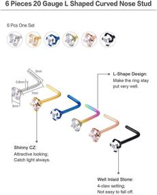 img 2 attached to Pack of 6 L-Shaped Nose Rings 20G Curved Bar Studs in 6 Colors - Mudder Nose Piercing Jewelry