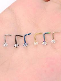 img 1 attached to Pack of 6 L-Shaped Nose Rings 20G Curved Bar Studs in 6 Colors - Mudder Nose Piercing Jewelry