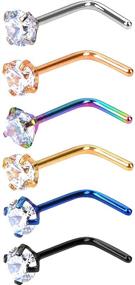 img 4 attached to Pack of 6 L-Shaped Nose Rings 20G Curved Bar Studs in 6 Colors - Mudder Nose Piercing Jewelry