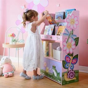 img 1 attached to 🌈 Magical Garden Kids 3-Tier Wooden Bookshelf with Storage Drawer in Multicolor - Fantasy Fields