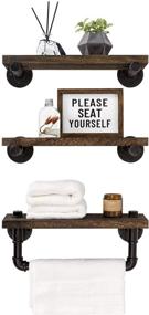 img 4 attached to Rustic Wall Mounted Wood Shelving Storage Set of 3 - Mkono Floating Shelves with Industrial Pipe Brackets, Towel Bar, Farmhouse Home Decor for Bathroom, Bedroom, Kitchen, Living Room, Office