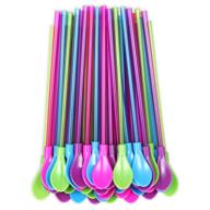 set of 40 hard plastic spoon straws - 9 inch detachable straws, kitchen utensil for stirring, coffee spoon - 4 color options logo