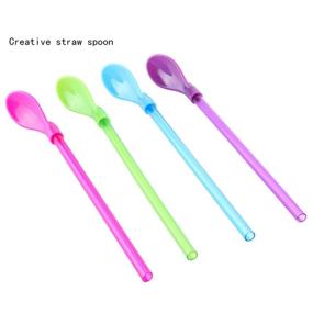 img 1 attached to Set of 40 Hard Plastic Spoon Straws - 9 Inch Detachable Straws, Kitchen Utensil for Stirring, Coffee Spoon - 4 Color Options