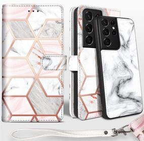 img 4 attached to 📱 Shields Up Galaxy S21 Ultra Wallet Case - Detachable Magnetic Wallet Case, Durable & Slim with Card Slots & Wrist Strap, Vegan Leather Shockproof Cover for Samsung Galaxy S21 Ultra 5G | Marble Finish