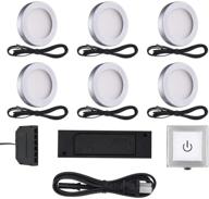 🔦 vst 6 pack led puck light kit with touch dimmer switch, etl listed under cabinet lighting, easy adhesive mounted, warm white (3000k), in silver finish логотип