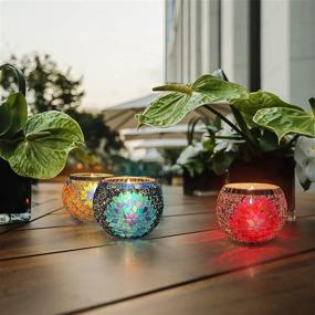 img 3 attached to Set of 3 Glass Votive Candle Holders - Christmas and Tealight 🕯️ Bowl Tea Night Lights, Handmade Artwork Gifts for Home Decor and Party Decorations (Style-B)