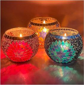 img 4 attached to Set of 3 Glass Votive Candle Holders - Christmas and Tealight 🕯️ Bowl Tea Night Lights, Handmade Artwork Gifts for Home Decor and Party Decorations (Style-B)