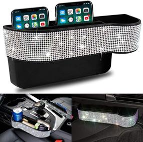 img 4 attached to Car Seat Gap Filler Console: White Bling Bling Storage Organizer with Cup Holder