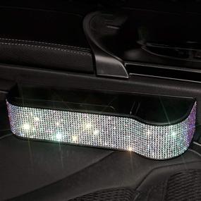 img 1 attached to Car Seat Gap Filler Console: White Bling Bling Storage Organizer with Cup Holder