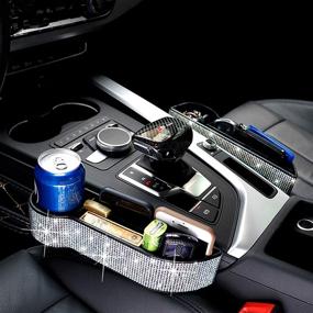 img 3 attached to Car Seat Gap Filler Console: White Bling Bling Storage Organizer with Cup Holder