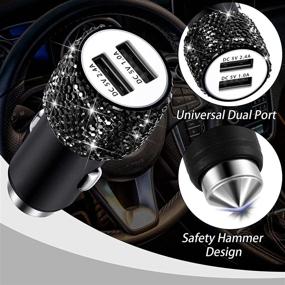 img 1 attached to 14-Piece Bling Car Accessories Set with Black Bling Seat Belt Cover, Door Handle Cover, 💎 Shift Gear Cover, USB Car Charger, Cup Holder Coasters, Start Button Rings, and Valve Stem Caps