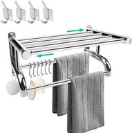 🛀 adjustable stainless steel towel rack with double hanger bars - ideal for bathroom, hotel style, polished chrome finish logo