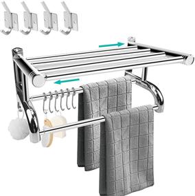 img 4 attached to 🛀 Adjustable Stainless Steel Towel Rack with Double Hanger Bars - Ideal for Bathroom, Hotel Style, Polished Chrome Finish