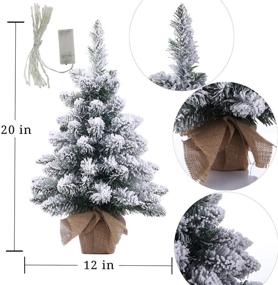 img 2 attached to 🎄 20-Inch Snow Flocked Pre-Lit Artificial Mini Christmas Tree with 20 LED Lights, 70 Branch Tips, Burlap Base – Desktop Xmas Tree (50cm)