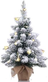 img 4 attached to 🎄 20-Inch Snow Flocked Pre-Lit Artificial Mini Christmas Tree with 20 LED Lights, 70 Branch Tips, Burlap Base – Desktop Xmas Tree (50cm)