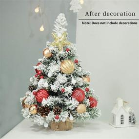 img 1 attached to 🎄 20-Inch Snow Flocked Pre-Lit Artificial Mini Christmas Tree with 20 LED Lights, 70 Branch Tips, Burlap Base – Desktop Xmas Tree (50cm)