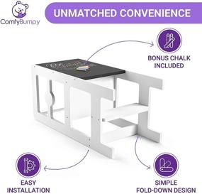 img 1 attached to Превратный стул-стол Монтессори и набор стола-меловой доски для малышей - безопасная учебная помощница для кухонного стола, превращается в детский столик и стул - повышайте уровень обучения с ComfyBumpy (белый).