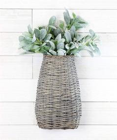 img 1 attached to 🧺 AuldHome Gray Washed Wicker Wall Hanging Pocket Basket; Rustic Farmhouse Style; 17 x 9 x 5 Inch Long Basket