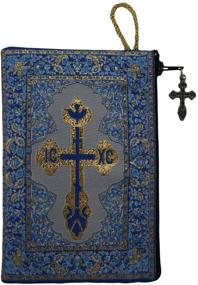 img 1 attached to 👼 Turkish-made Small Madonna and Child Rosary Pouch - Hand-Woven and Lined with Intercession, Premium Metallic Thread (Blue)