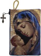 👼 turkish-made small madonna and child rosary pouch - hand-woven and lined with intercession, premium metallic thread (blue) logo