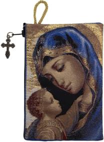img 2 attached to 👼 Turkish-made Small Madonna and Child Rosary Pouch - Hand-Woven and Lined with Intercession, Premium Metallic Thread (Blue)