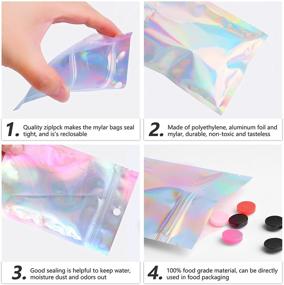 img 2 attached to 🌈 150-Piece Holographic Bags: Resealable Smell Proof Bags for Food Storage, Coffee Beans, Candy & Jewelry Packaging