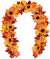 🍁 whaline 6ft fall maple leaf garland artificial hanging vine with autumn sunflower, pumpkin, and berries decoration – includes 2 hooks for wedding, thanksgiving, fireplace, door frame, doorway, and backdrop decor logo