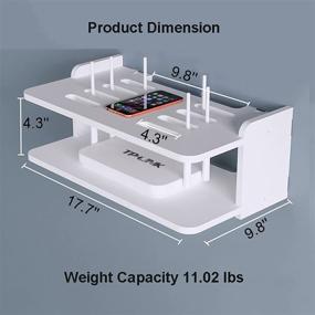 img 3 attached to 📺 17.7in White Floating TV Stand with 2 Tiers for Set-top Box and Router, Conceal Cables, Ideal for DVD Player, TV Box, Remotes, Wireless WiFi, Gaming Consoles like PS4