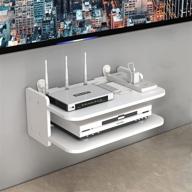 📺 17.7in white floating tv stand with 2 tiers for set-top box and router, conceal cables, ideal for dvd player, tv box, remotes, wireless wifi, gaming consoles like ps4 logo