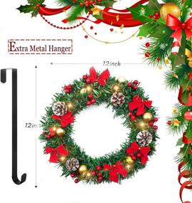 img 2 attached to 🎄 Eye-Catching 16” Christmas Wreath for Front Door with Lights - Artificial Xmas Wreath with Metal Hanger, 40 Battery Operated LED Lights, Pine Cones, Red Berries, Bows- Lifelike and Stunning