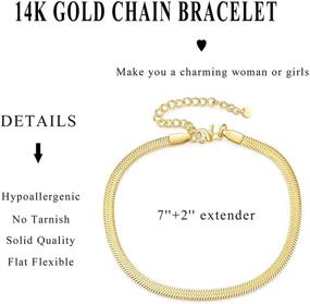 img 1 attached to 14K Gold Plated Adjustable Snake Chain Bracelet for Women and Girls - Flat Flexible 5MM Herringbone Link Charm Bracelet, Minimalist Jewelry Perfect for Gifting