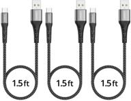 🔌 high-speed usb c cable 1.5ft [3pack] - fast charge & data sync for samsung note 10 s10 a80,moto g7 - sunguy usb 2.0 type c cord short braided durable logo