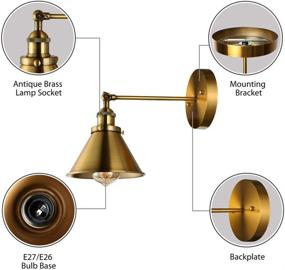 img 2 attached to 🛠️ 2 Pack Adjustable Brass Finish 1 Light Wall Sconce - Vintage Industrial Wall Lamp with Cone Shade