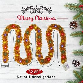 img 2 attached to 🎄 Sparkling Gold Tinsel Garland: 32.8 Ft Prelit with 100 LED Lights for Festive Christmas Tree Decorations and Wedding Party Supplies