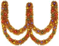 🎄 sparkling gold tinsel garland: 32.8 ft prelit with 100 led lights for festive christmas tree decorations and wedding party supplies логотип