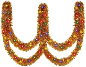 img 4 attached to 🎄 Sparkling Gold Tinsel Garland: 32.8 Ft Prelit with 100 LED Lights for Festive Christmas Tree Decorations and Wedding Party Supplies