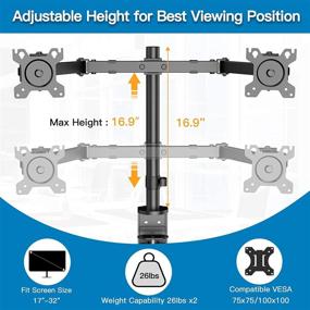 img 2 attached to 🖥️ HUANUO Heavy-Duty Dual Monitor Stand: Adjustable Mount with Swivel & Tilt for 17-32 inch LCD Screens - 26lbs per Arm, Desk Clamp Arms for Computer Screens