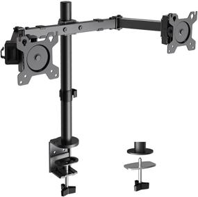 img 4 attached to 🖥️ HUANUO Heavy-Duty Dual Monitor Stand: Adjustable Mount with Swivel & Tilt for 17-32 inch LCD Screens - 26lbs per Arm, Desk Clamp Arms for Computer Screens