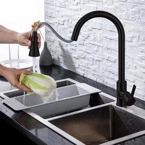 img 1 attached to 💧 Modern Brushed Nickel Kitchen Faucet with Pull Down Sprayer, Single Handle High Arc Sink Faucet - Commercial Grade Stainless Steel (Black1)