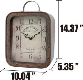 img 1 attached to 🕰️ Rustic Metal Table Top Clock: Stonebriar Large Square with Handle and Rivet Detail - Industrial Home Decor Accent, Battery Operated