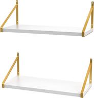 amada homefurnishing white floating shelves - set of 2 with golden metal brackets for bedroom, bathroom, living room | amfs11 logo