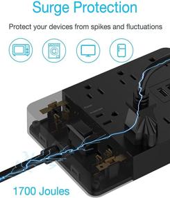 img 3 attached to 🔌 Распределитель питания с защитой от перенапряжения TESSAN: плоский штепсель с 9.8 футовым кабелем, 10 розеток для устройств переменного тока, 3 порта USB, 1700 Дж, настенное крепление для дома и офиса.