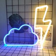 💙 голубое облако и теплый белый свет neon light sign - светодиодная подсветка светом молнии на батареях/от usb, подвешиваемые неоновые ночные знаки для комнаты, свадьбы, домашней вечеринки - неоновая световая молния логотип