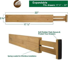 img 3 attached to 🎍 Bamboo Wooden Drawer Dividers: Expandable and Adjustable Organizer for Kitchen, Bedroom, Bathroom, Baby, and Desk – Set of 4