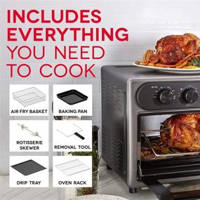 img 1 attached to 🍳 Dash Chef Series 7-in-1 Convection Toaster Oven Cooker, Rotisserie, and Electric Air Fryer - Non-stick Fry Basket, Baking Pan, Rack, Drip Tray, and Recipe Book Included - 23L, 1450-Watt - Graphite