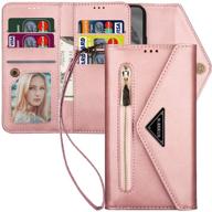 📱 stylish iphone se 2020 wallet case with card holder, magnetic closure and zipper pocket - kudex envelope design leather flip folio purse case - perfect for iphone 7/8 (rose gold) logo