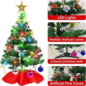 img 2 attached to 🎄 Evoio 24'' Tabletop Christmas Tree with 20 LED String Lights and Red Cloth Base - 30 Pcs Ornaments for Holiday Christmas Decorations, Home Décor, Kitchen, Dining Tabletop